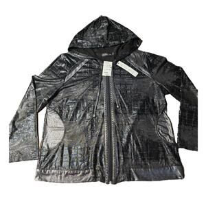 Modelia‎ SZ L Black Metallic Lightweight Hoodie NWT Pit to Pit 22